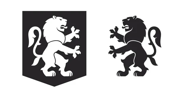 Black heraldic rampant lion — Stock Vector