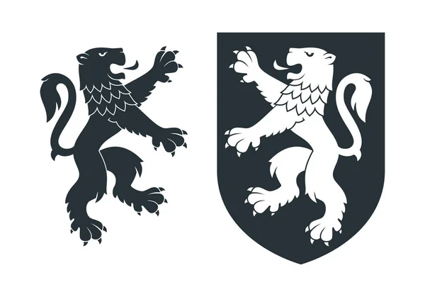 Black heraldic rampant lion 02 — Stock Vector