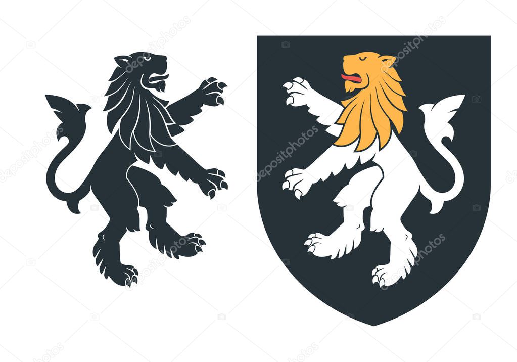 Black heraldic rampant lion 03