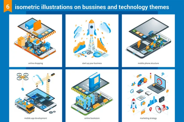 아이소메트릭 버스시니스 및 테크놀로지 일러스트레이션 01 — 스톡 벡터