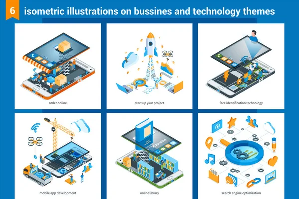 아이소메트릭 버스시니스 및 테크놀로지 일러스트레이션 02 — 스톡 벡터