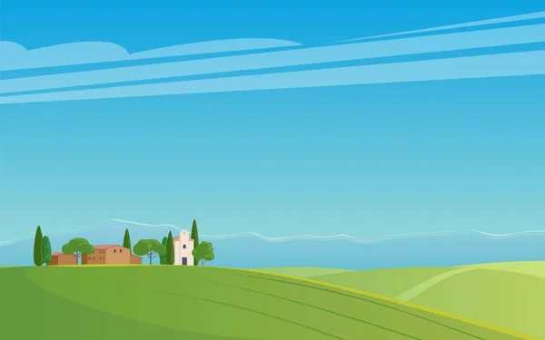 意大利 意大利风景 春夏时节的农村 山脉和房屋 矢量说明 — 图库矢量图片