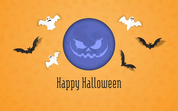 Buon Halloween Composizione Vendita Vacanza Pipistrelli Spaventosa Luna Faccia Sfondo — Vettoriale Stock