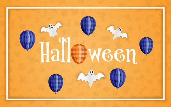 Buon Halloween Composizione Vendita Vacanza Pipistrelli Carta Fantasmi Palloncini Sfondo — Vettoriale Stock