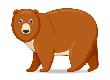 Beyaz arka planda duran boz ayı hayvanı. Çizgi film biçimi vektör illüstrasyonu