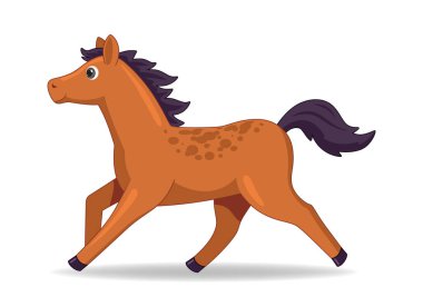 Beyaz arka planda duran Mustang at hayvanı. Çizgi film biçimi vektör illüstrasyonu