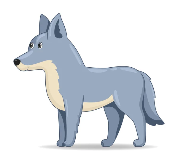 Grey Wolf Animal Standing White Background Cartoon Style Vector Illustration — Stock Vector