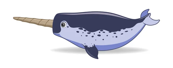 Ikan Narwhal Dengan Latar Belakang Putih Ilustrasi Vektor Gaya Kartun - Stok Vektor