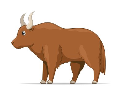 Beyaz arka planda duran öküz. Çizgi film biçimi vektör illüstrasyonu