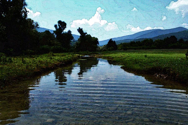 Nehir manzara İmitasyon yağlıboya resim