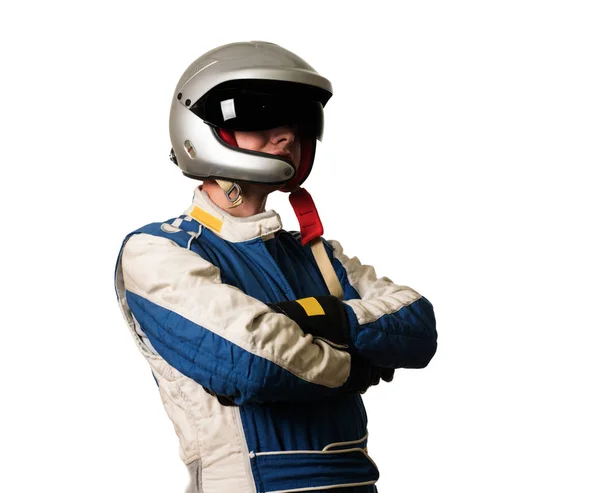 Επαγγελματίας πιλότος formula φορώντας ένα κοστούμι αγωνιστικά για μηχανοκίνητα σπορ. — Φωτογραφία Αρχείου