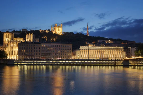 Widok Lyon Nocą Francja Europy — Zdjęcie stockowe
