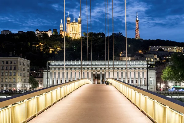 Yaya Köprüsü Fransa Geceden Göre Lyon Görüntüle — Stok fotoğraf