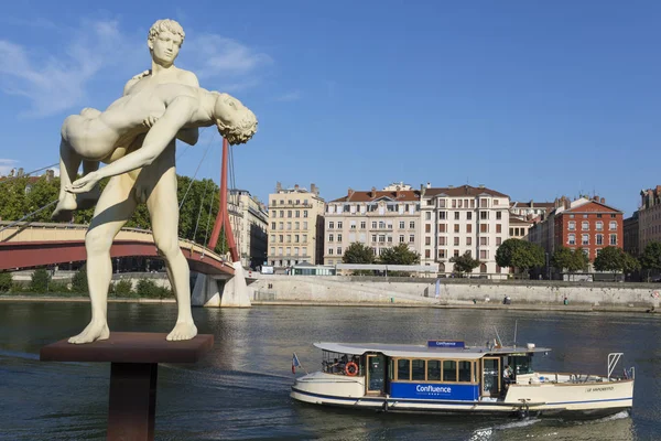 Lyon France August 2018 Passerelle Palais Justice Statue Weight One — Stock Photo, Image