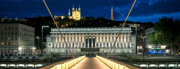 Nachtaufnahme Von Lyon Von Der Fußgängerbrücke Frankreich — Stockfoto