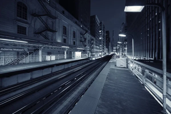 Adams Wabash Železniční Trať Směrem Chicago Loop Chicagu Noci Černé — Stock fotografie