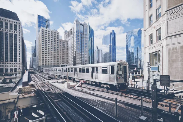 Trein Van Elevated Railway Chicago Verenigde Staten — Stockfoto