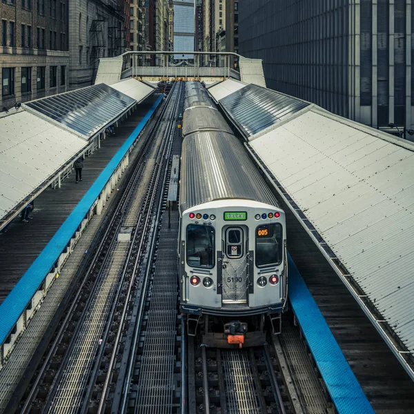 Järnvägslinje Adams Wabash Mot Chicago Loop Chicago — Stockfoto