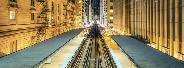 Gece Adams Wabash Tren Hattına Doğru Chicago Chicago Döngüde — Stok fotoğraf