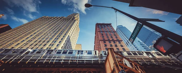 Panoramik Yükseltilmiş Demiryolu Tren Chicago Abd — Stok fotoğraf