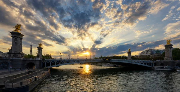 Vista Famosa Ponte Alexandre Iii Paris Pôr Sol França — Fotografia de Stock