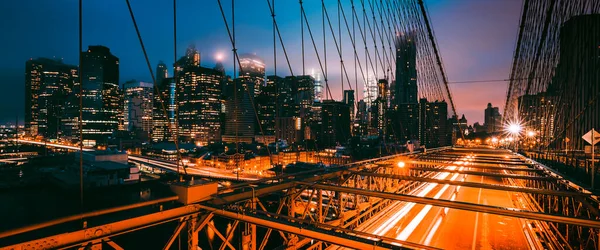 Vista Panorâmica Ponte Brooklyn Noite Nova Iorque Eua — Fotografia de Stock