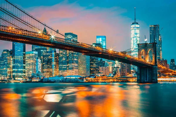 Vista Ponte Brooklyn Noite Nova York Eua — Fotografia de Stock