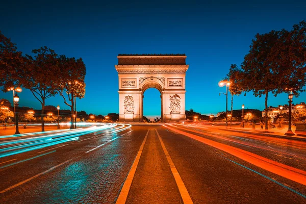 Berömd Triumfbåge Natten Paris Frankrike — Stockfoto