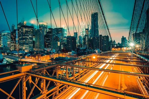 Brooklyn Bridge Night Car Traffic — Stock Photo, Image