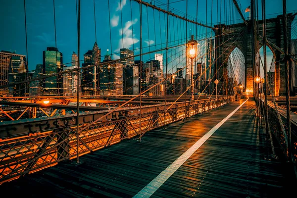 Brooklyn Bridge Natt New York Usa — Stockfoto