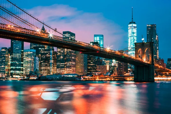 Brooklyn Bridge Der Abenddämmerung New York City — Stockfoto