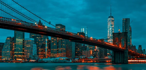 View New York City Manhattan Midtown Dusk Brooklyn Bridge — Stock Photo, Image