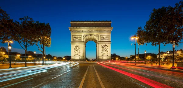 Famoso Arco Del Triunfo Por Noche París Francia — Foto de Stock