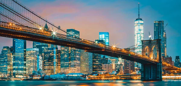 Blick Auf Die Brooklyn Bridge Bei Nacht New York Usa — Stockfoto