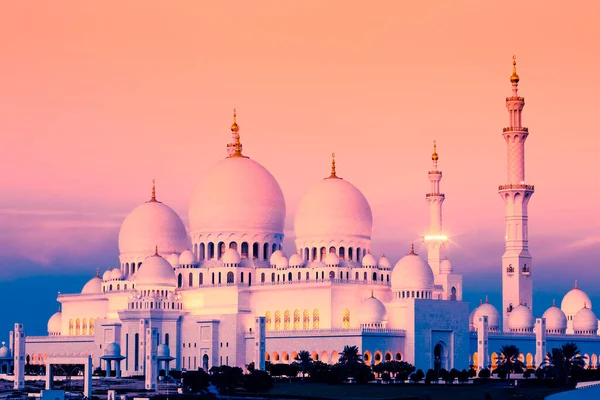 Abu Dhabi Sheikh Zayed Mosque Sunset Uae — Stock Photo, Image