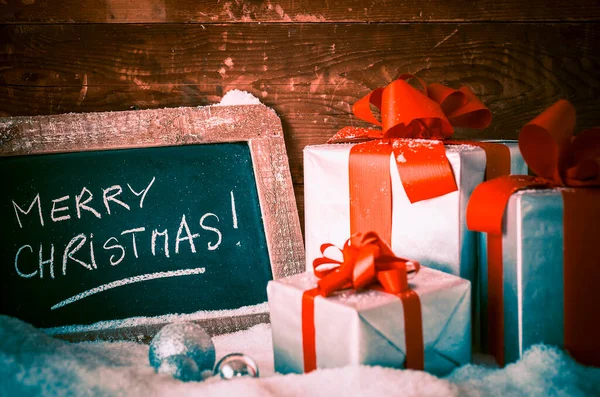Merry Christmas Slate Gifts — Stock Photo, Image