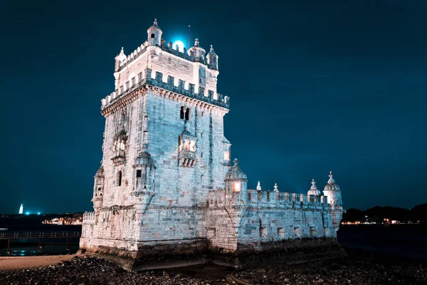 Turm Von Belem Bei Nacht Lissabon Portugal — Stockfoto