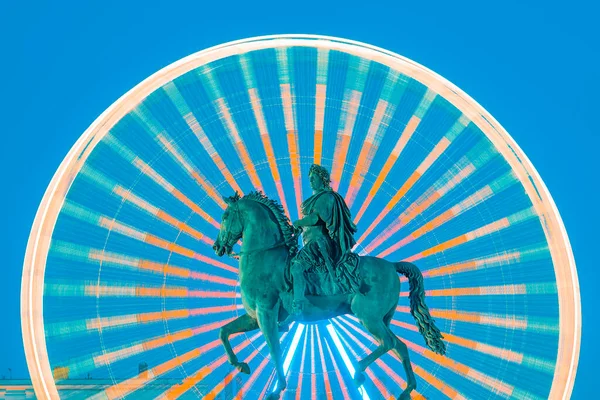 Statue King Louis Xiv Night Lyon France — Stock Photo, Image