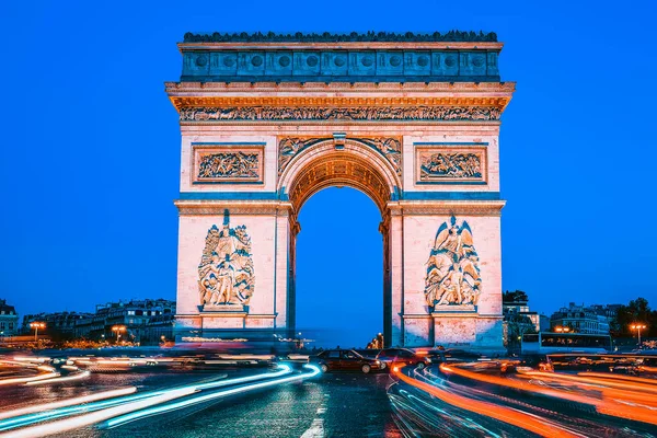 Triumfbågen Natten Paris Frankrike — Stockfoto