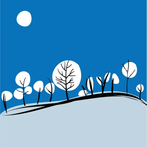 Invierno Las Colinas Árboles Cubiertos Bolas Nieve — Vector de stock