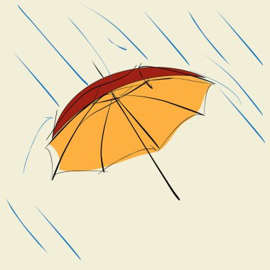 bej renkli arka plan üzerinde yağmur damlaları ile kırmızı şemsiye