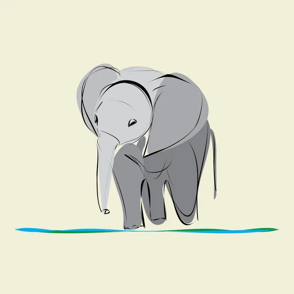 小象独自去喝水 — 图库矢量图片