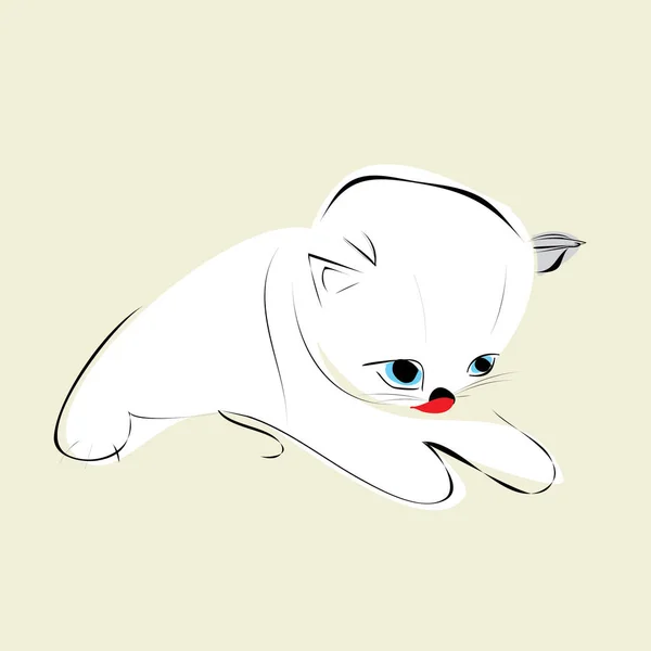 Chaton Blanc Aux Yeux Bleus Langue Rouge — Image vectorielle