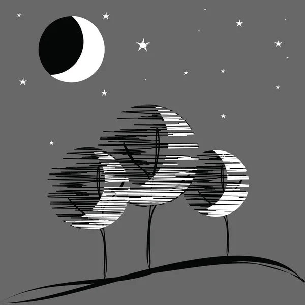 Paysage Avec Arbres Éclipse Lune — Image vectorielle