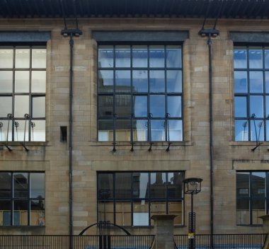 Glasgow, İngiltere - Eylül 2010 yaklaşık: Glasgow School İskoç tarafından tasarlanmış Art mimar Charles Rennie Mackintosh 1896, son büyük yangın daha önce gördüm
