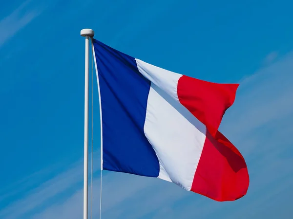 Francuskiej Flagi Narodowej Francji Europy Nad Niebieski Niebo — Zdjęcie stockowe