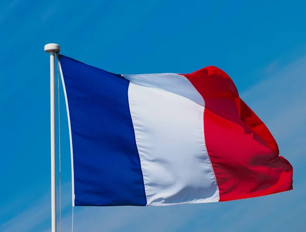 Francuskiej Flagi Narodowej Francji Europy Nad Niebieski Niebo — Zdjęcie stockowe