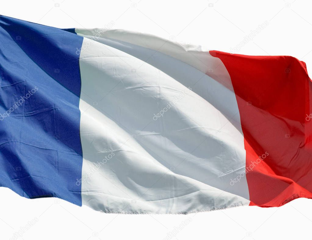 The national French flag of France (FR) - isolated over white background