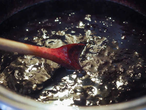 Poda Mermelada Frutas Hirviendo Una Olla — Foto de Stock