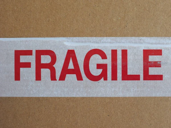 Fragile Warning Tape Brown Corrugated Cardboard — Stock Photo, Image